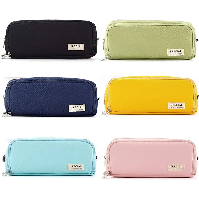 Kawaii Large Capacity Pencil Case 3 Compartment Pouch Pen Bag Double Side Opening Students Stationery Organizer School Supplies