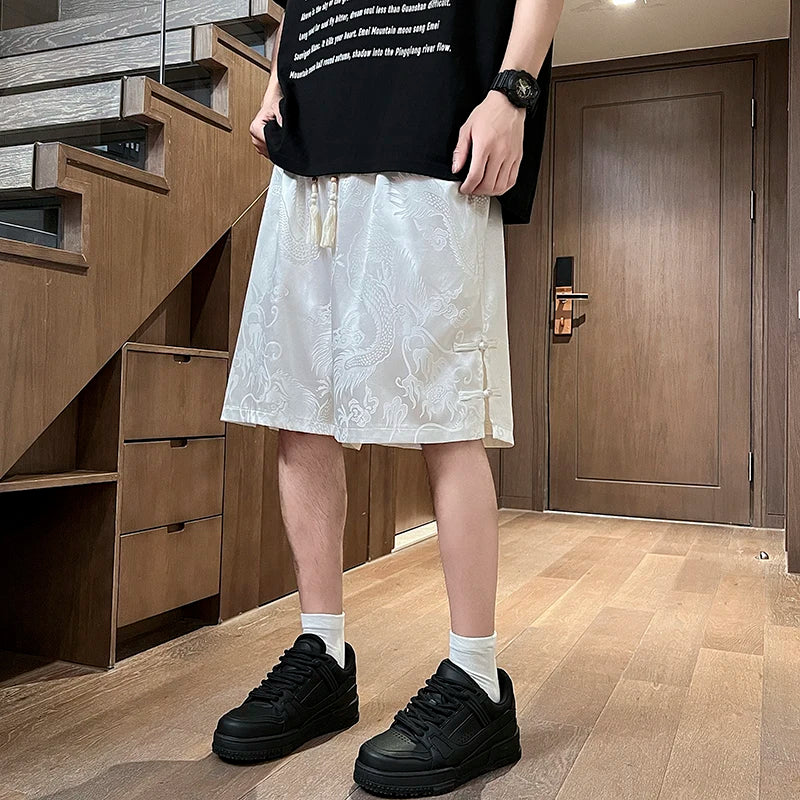 plus Size Men's Dragon Pattern Twill Shorts M-XXXXXL Straight Leg Summer Outdoor Work Pants Chinese Type Clothing