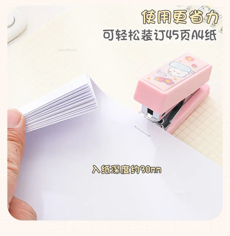 Mini Stapler Set with Staples Cute Rabbit Bear Paper Binder Stationery Office Binding Tools School Supplies
