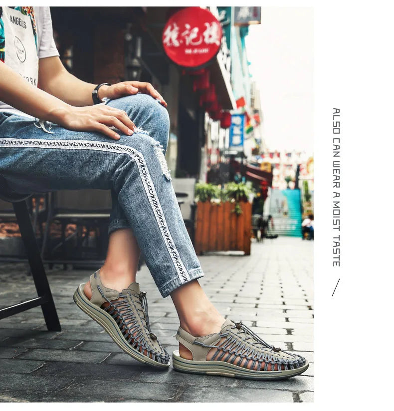 Summer Trend  Men Sandals Handmade Weaving Design Outdoor Beach Slippers Casual Flat Soft Bottom Couple Sandals Sandalias Hombre
