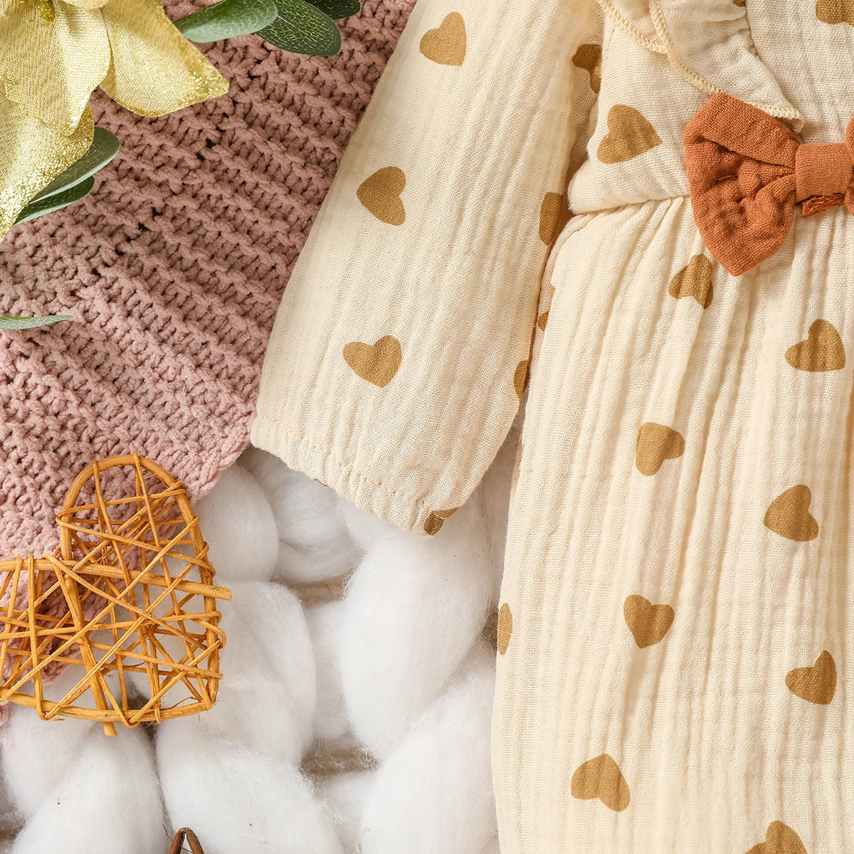 Baby Girl's All Seasons Long Sleeve Print Floral With Bow Daily Jumpsuit For Newborn-6M Clothes +Headband