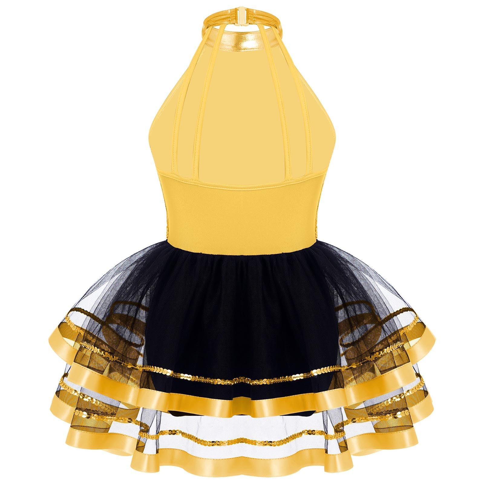 Jazz Dance Costume Kids Halter Shiny Sequins Gymnastics Unitards Dress Girls Ballet Leotard Tutu Stage Performance Clothing