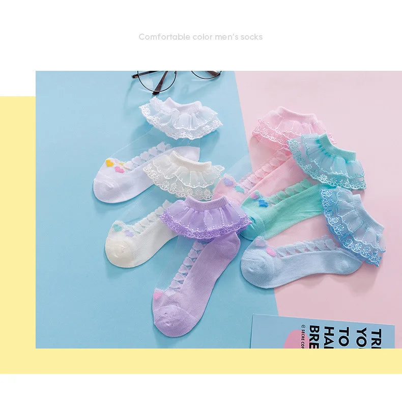 1 Pair Soild Color Thin Lace Mesh Socks for Baby Children Girls Summer Dresses Paired with Princess Socks Baby Clothing
