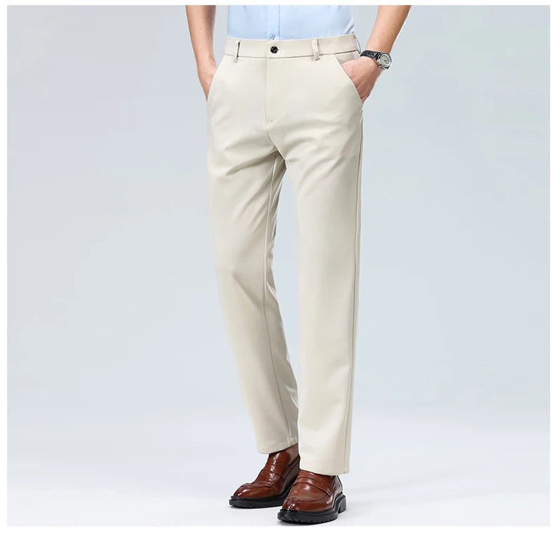 29-42 Men's Summer Thin Fashion Business Casual Suit Pants Long Pants Men's Elastic Straight Sleeve Formal Pants Plus Size