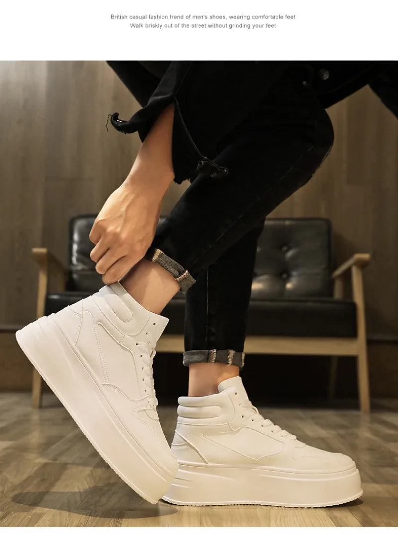 Men's Shoes Spring White Platform Comfortable Casual Shoes Man Trend Anti Slip Sneakers 2025 Fashion Thick Soled Shoes Zapatos