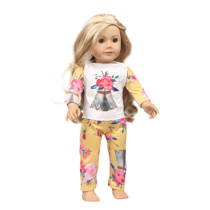 Doll Clothes Pajamas  For 43cm Baby New Born&American 18 Inch Girl Doll Unicorn Shark Cartoon Clothes Suit For Generation Doll