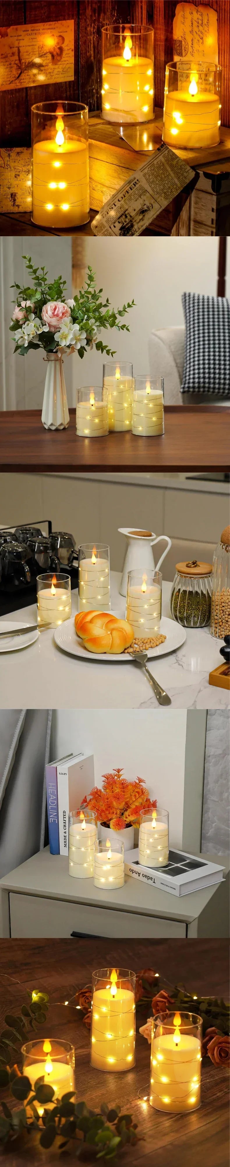 Flickering Flameless Candles for Romantic Ambiance and Home Decoration with Embedded Star String Battery Operated Candles