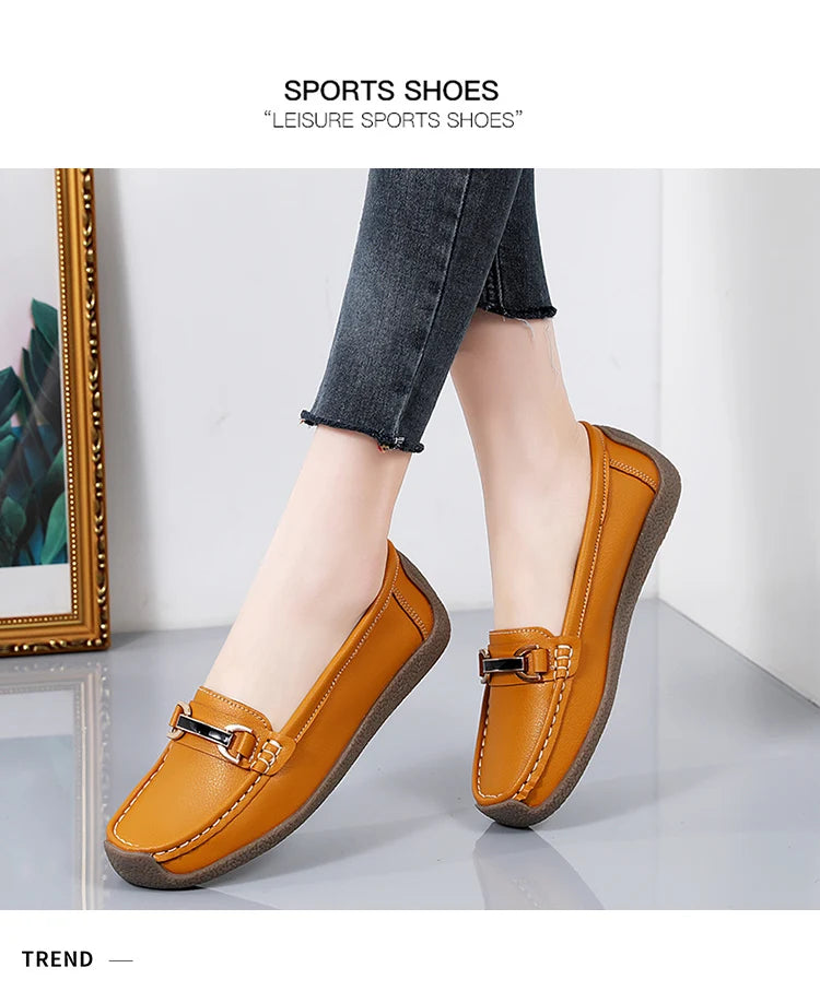 New Summer Sandals For Women100% Genuine Leather Single Shoes, Large-Sized Fashionable Casual Women'S Shoes, Loafers Flat Shoes