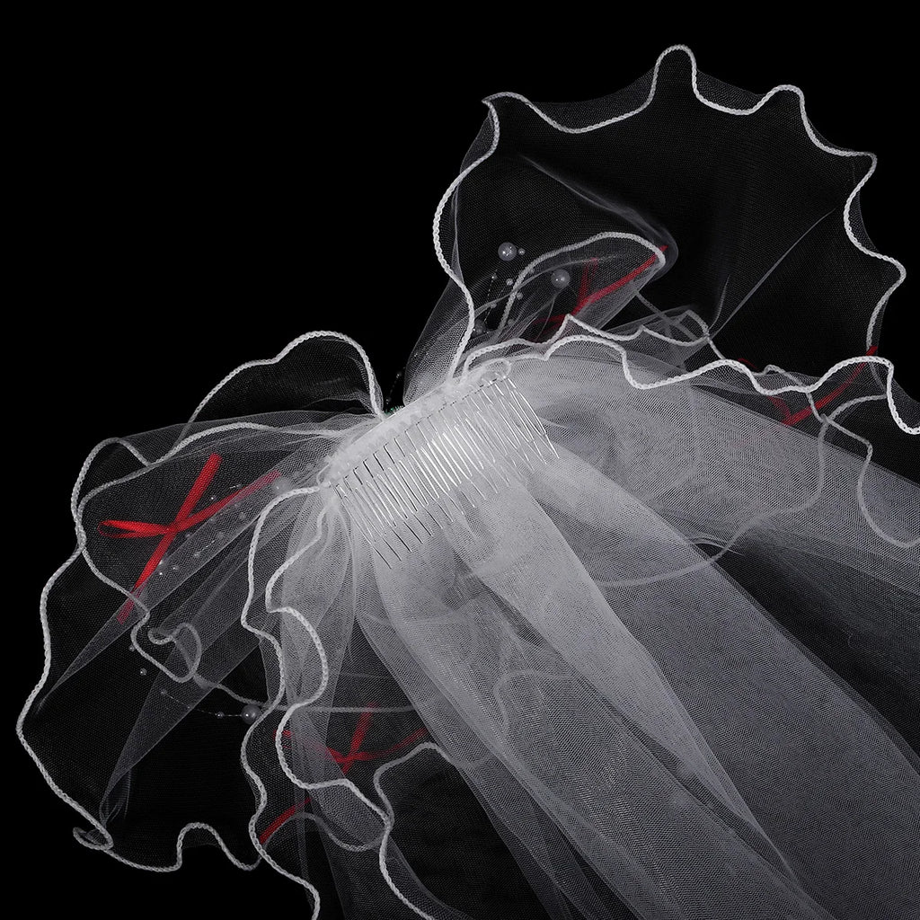 Double Layer Mesh Tulle Solid Color Women Short Wedding Veil with Clip Ribbon Edge Center Cascade Bride Headpiece Party