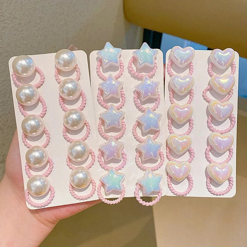 10PCS/Set Shiny Butterfly Baby Girl Hair Ropes Cute Heart Star Elastic Rubber Bands Ponytail Headflower Princess Kids Headwear