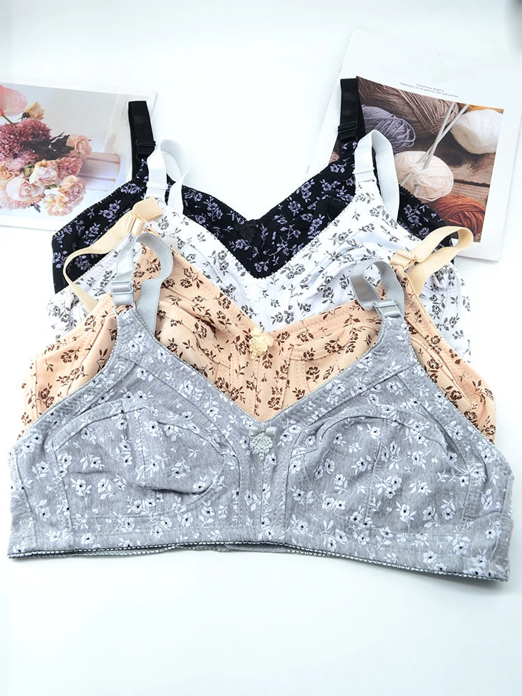 Wireless Soft Cotton Bras For Women Comfortable Underwear Everyday Non Padded Thin Lingerie Floral Brassiere C Cup