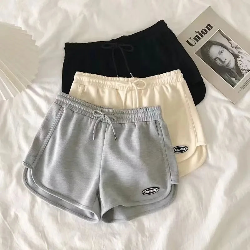 Women Casual Drawstring Sports Shorts Summer Thin High Waist Yoga A-line Shorts Loose Women Running Straight Trousers