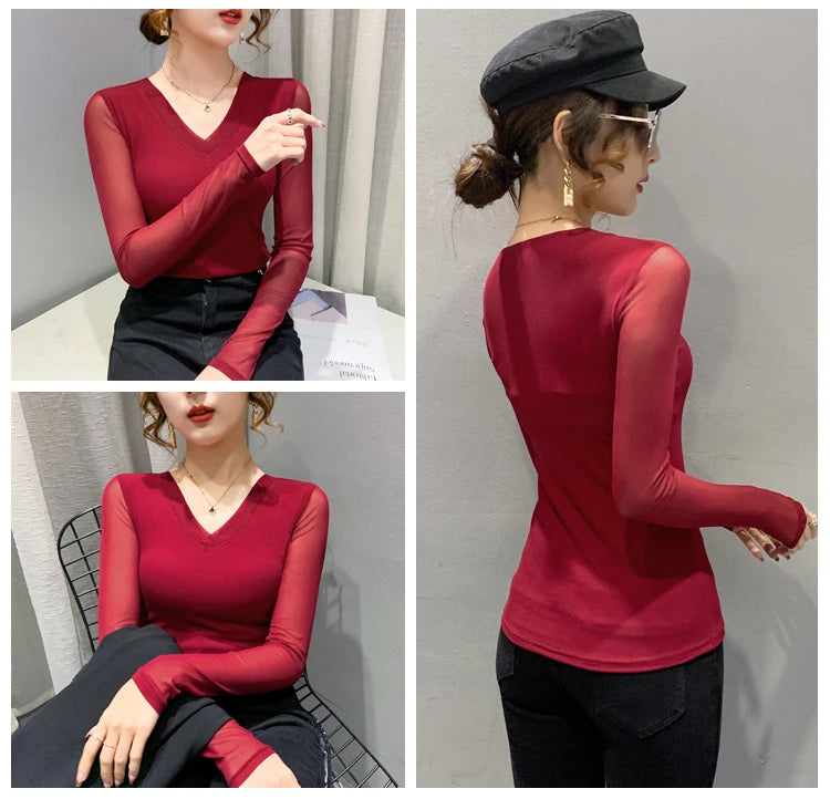 Women's Slim Fit V-Ne T-irt Me Inner Wear Top Spring Autumn Season Faionable Base irt Breathable Wear Resistant