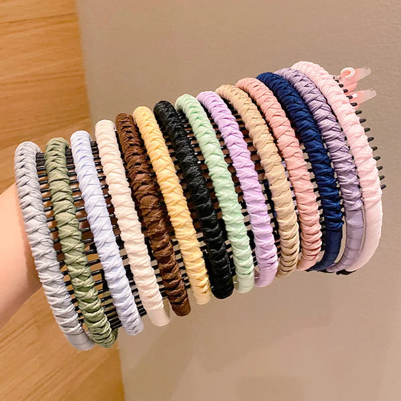Cute Candy Colors Wrap Cloth Teeth Hairbands For Girls Sweet Hair Ornament Non-slip Headband Hair Band Fashion Hair Accessories