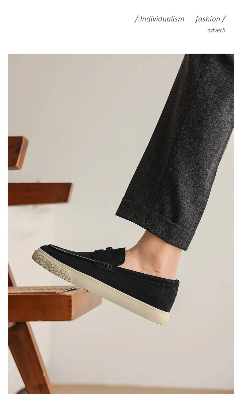 New Suede Leather Mens Loafers Cowhide Slip On Flats Handmade Casual Shoes Leisure Walk Moccasins Outdoor Business