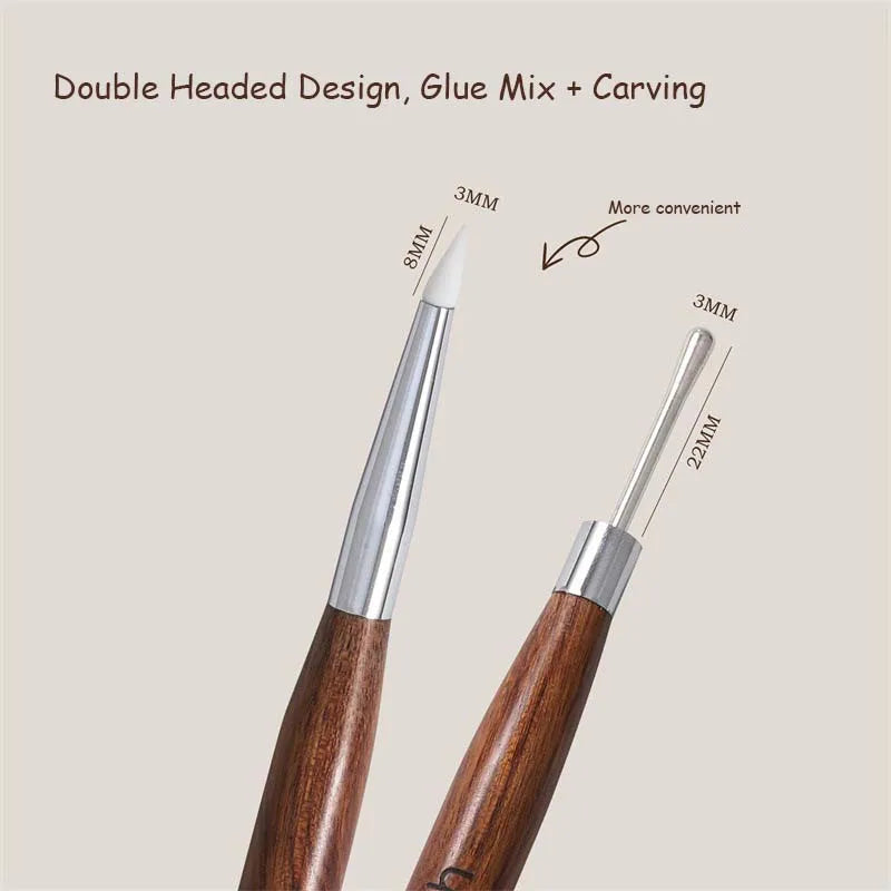 Double Head Nail Art Brush Silicone Spatula Brush Carving Flower Painting Pen Stainless Steel UV Glue Mixed DIY Manicure Tools