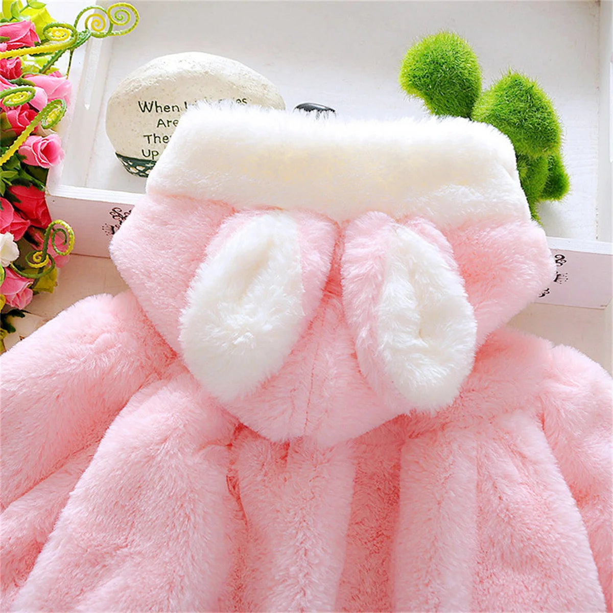 Girls' Sweater Shawl Autumn Hooded Cartoon Solid Color Plush Short Sleeve Coat