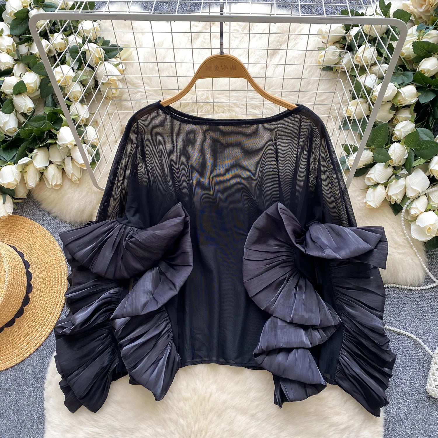 SINGREINY Autumn Ruffles Party Blouses Female O Neck Long Sleeves Temperament Mesh Shirts Women Senior Sheer Loose Thin Tops