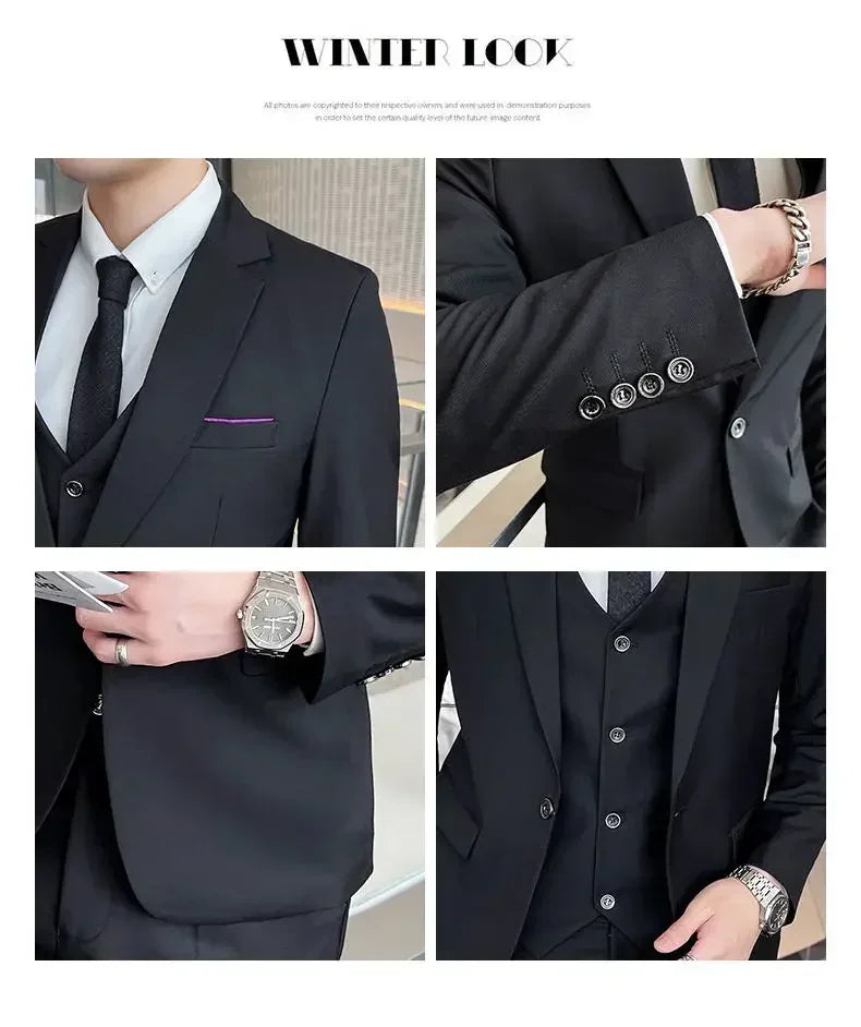 S-9XL New (Blazer+Vest+Pants) Men's Fashion Business Gentleman Professional Formal Dress Korean Version Banquet Dress Suit 6XL