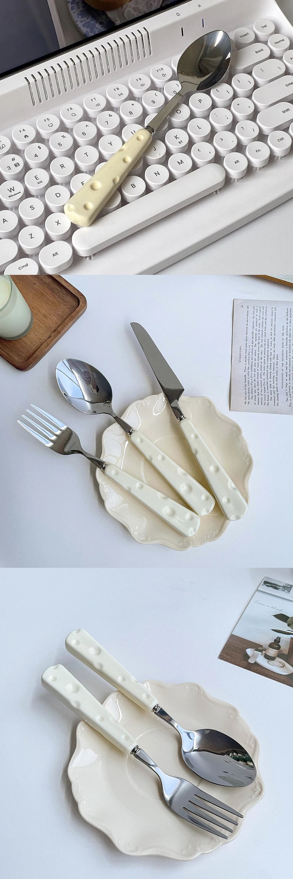 1/3PCS Tablewares Stainless Steel Knife Fork Spoon Ceramic Cheese Shaped Handle Cute Appearance Elegant Household Dinnerware ZYF