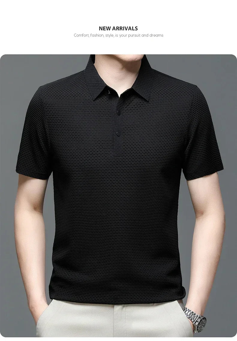 Business Casual Sweat-absorbing Top Brand Clothes Summer New Men's Short Sleeve T-shirt Ice Silk Cool and Breathable POLO Shirt