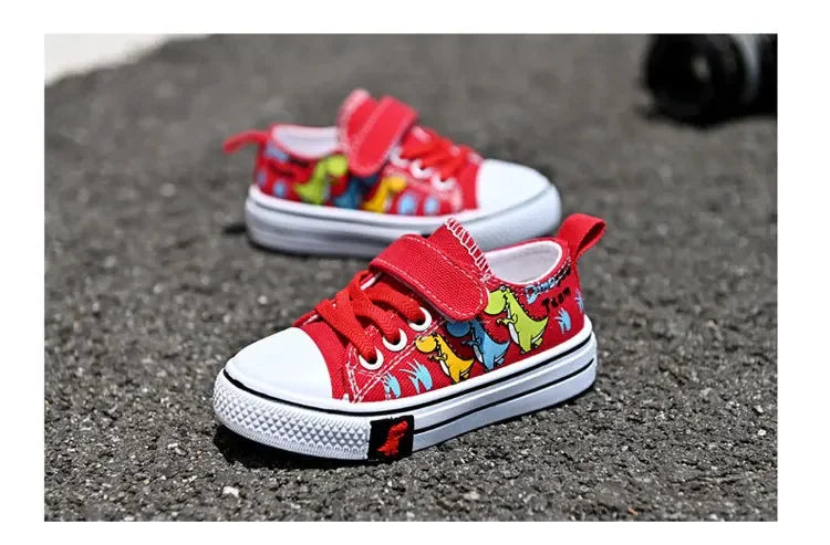 Children Casual Shoes Boys Canvas Shoes Kids Sneakers Cartoon Dinosaur Dino Fashion Classic School Students Girls Shoes Soft New
