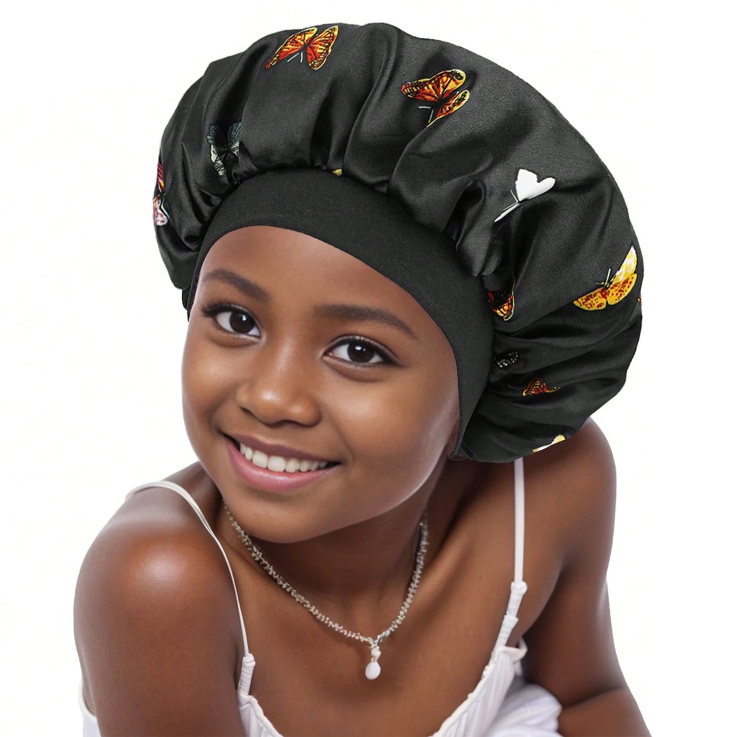 Children Bonnet New Wide Edge Elastic Butterfly Printing Sleep Fashion Leisure Home Comfortable Nightcap Hair Cap