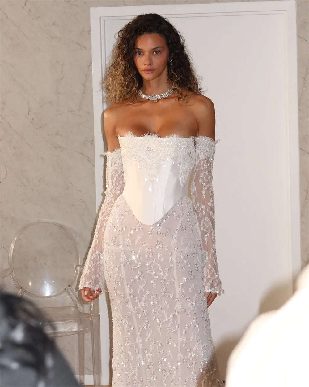 Tokyo White Strapless Wedding Dress Detachable Sleeves Back Zip Bridal Gown 2026 Mermaid Floor-Length Wedding Gown