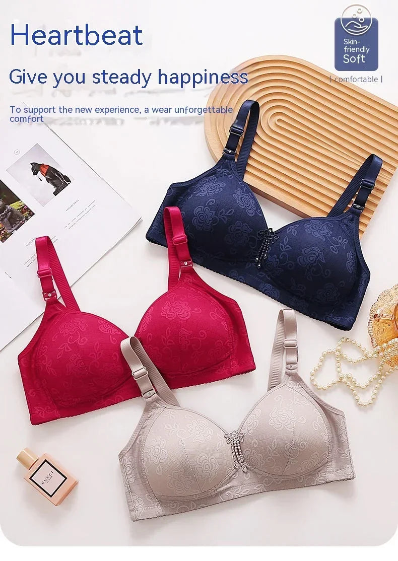 New Women Mom Bra Large Size Thin Cup Elderly Women Female Full-cup Brassiere Non-magnetic Non-steel Ring Ladies Mom Underwear