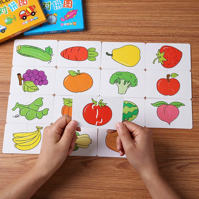 32PCS Toddler Card Match Game Cognitive Truck Fruit Animal Life Set Puzzle Children Cognitive Early Educational Puzzle Kids Toys