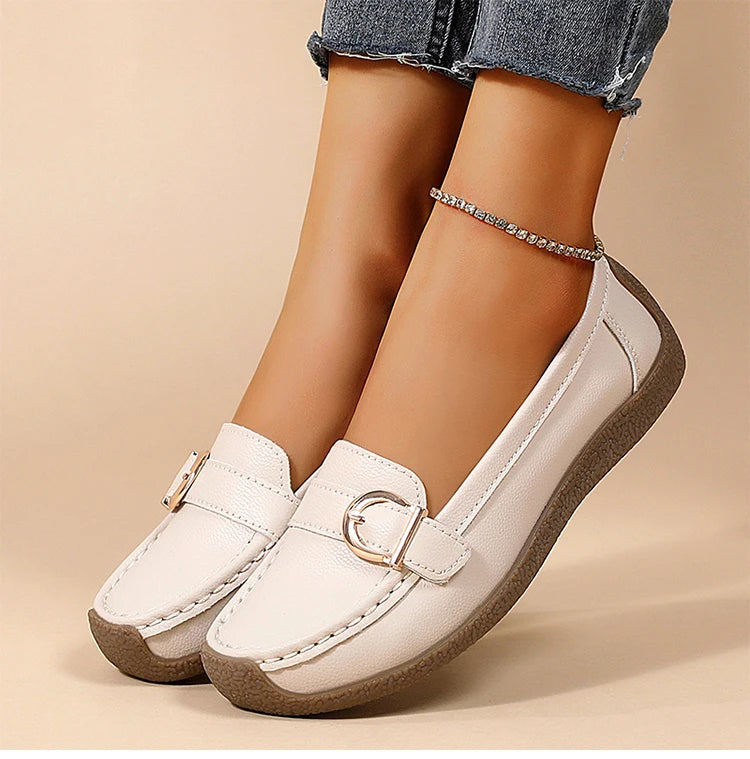 Woman Shoes 2025 New Low Heels Casual White Shoes Women's Loafers Slip On Elegant Flat Heel Zapatos De Mujer Soft Leather Flats