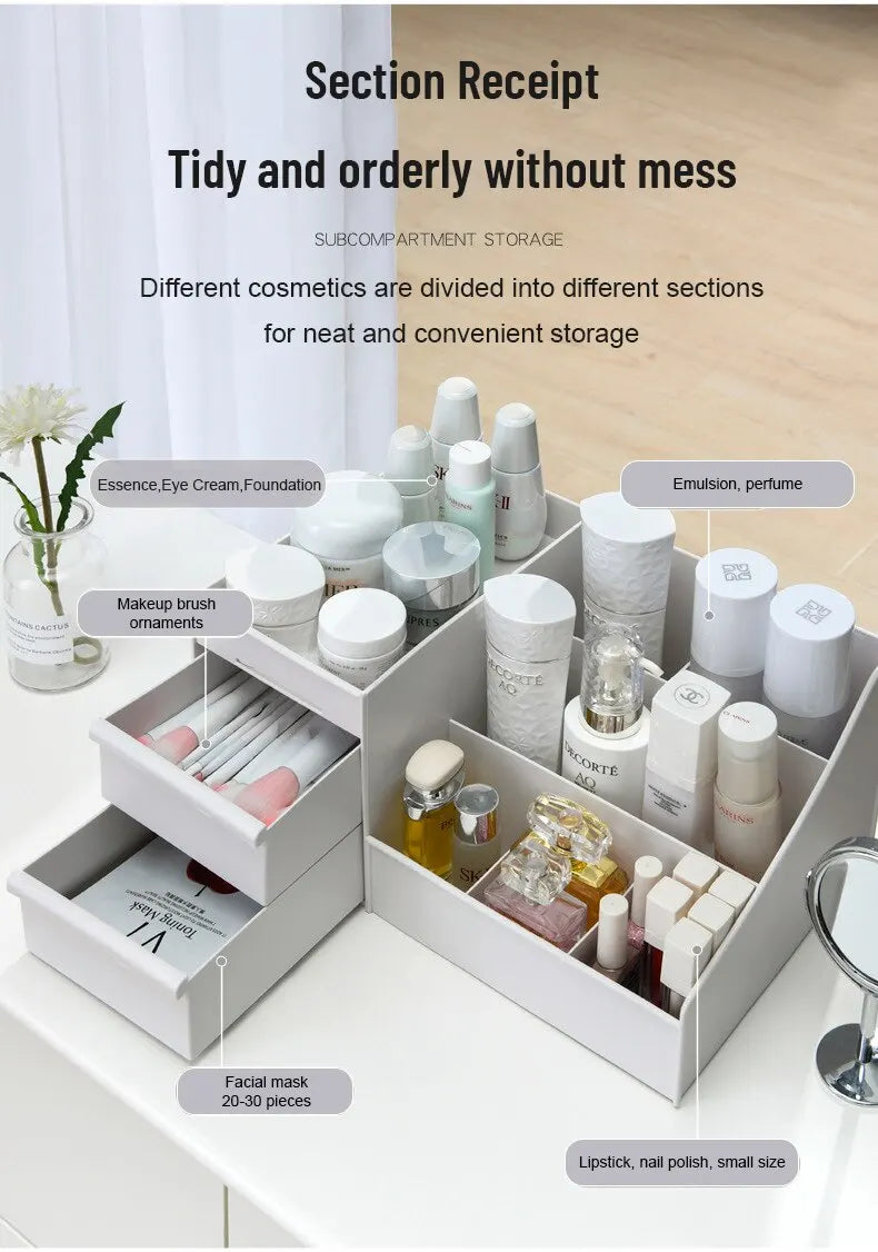 1pc White New Drawer Makeup Storage Box Dormitory Finishing Plastic Shelf Cosmetics Skin Care Dressing Table Desktop