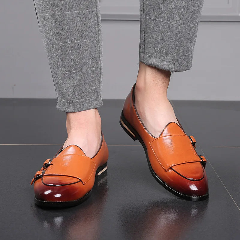Man Shoes Leather Loafers designer Fashion Slip-on Casual Comfortable Double Monk Dress Shoe