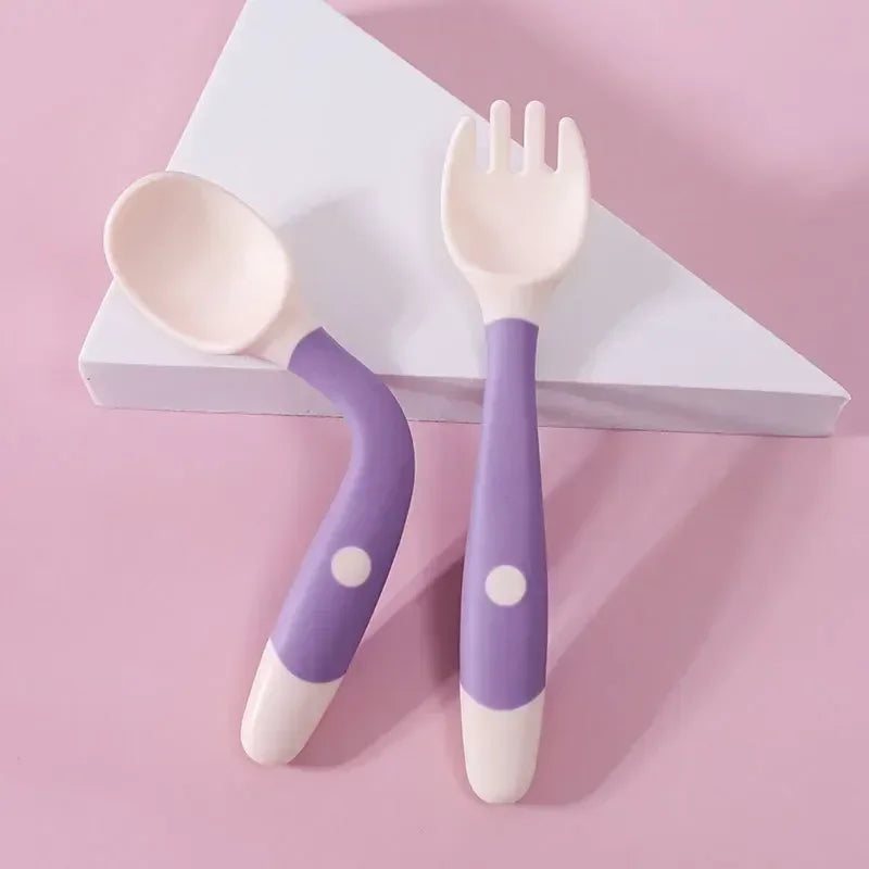 Baby Children Spoon Fork Set Soft Bendable Silicone Scoop Fork Kit Tableware Toddler Training Feeding Cutlery Utensils Tableware