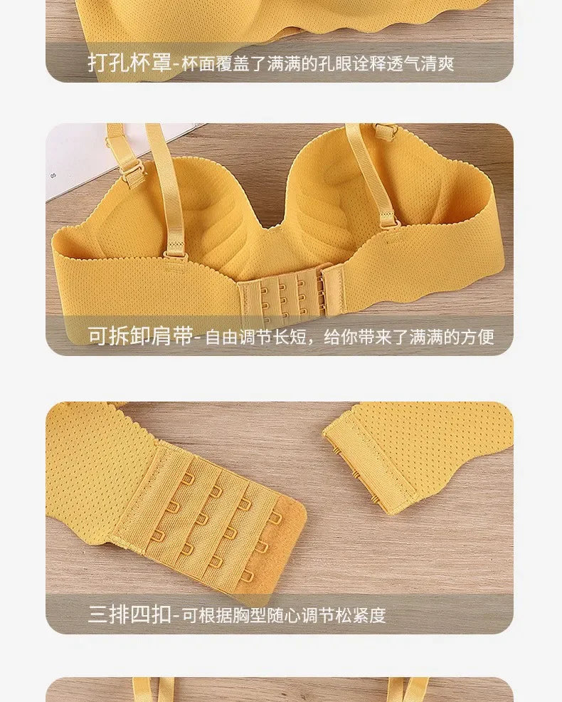 Sexy Bras Push Up Seamless Underwear for Women Solid Color Wireless Lingerie One-pieces Gather Convertible Straps Brassiere