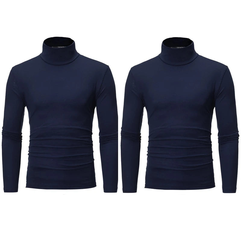 2pcs Men Thin Warm Tops Men's Autumn Long-sleeved Thermal Underwer Male High Collar Fashion T-shirt