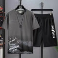 Trendy Suits for men  Men's Summer Shorts Set Gym Outfit Student Short Sleeve Tee 2 Piece Set Tracksuits Men Casual Men Clothing