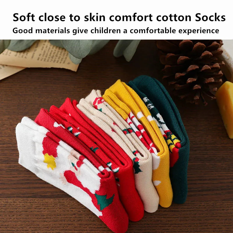 Kids Christmas Socks For 1-10Years Children's Short Socks Girls Boys Winter Warm Cotton Toddler New Year Gift Santa Claus Socks