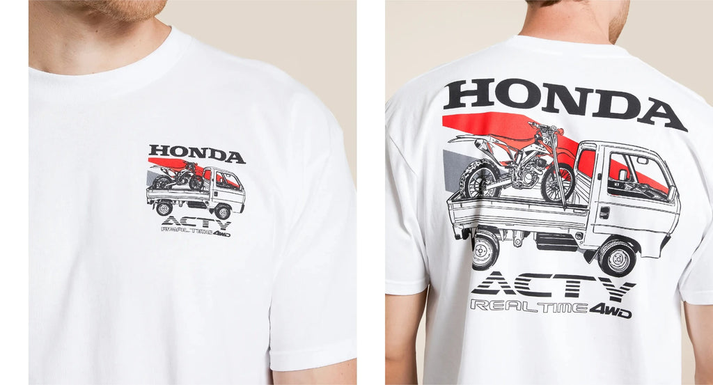Honda Men's and Women's T-shirt Summer Trendy Brand Tee Honda 1989 Acty Short-sleeved Spring and Autumn Motorcycle Cycling Top