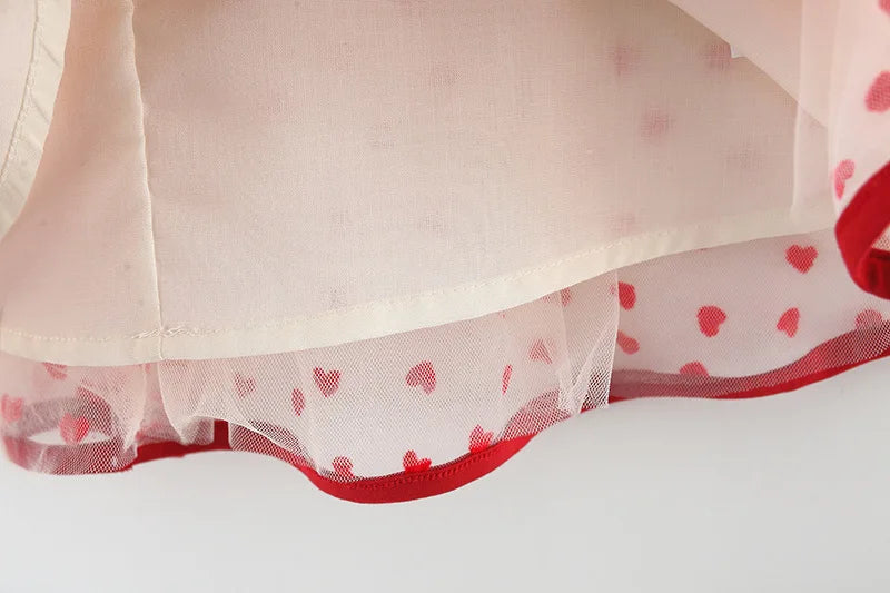 Baby Girl Red Dress Heart Embroidered Mesh Bow Tutu Dress Kids Birthday Party Clothes