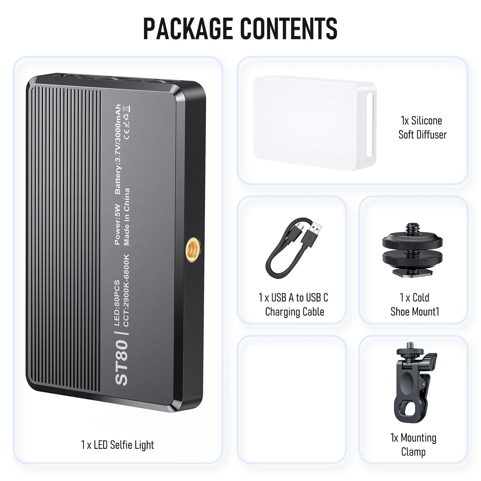 Video Light with 6 Color Filters 0-100% Adjustable 3000mAh Battery Fill Light for Selfie Photography Live Streaming