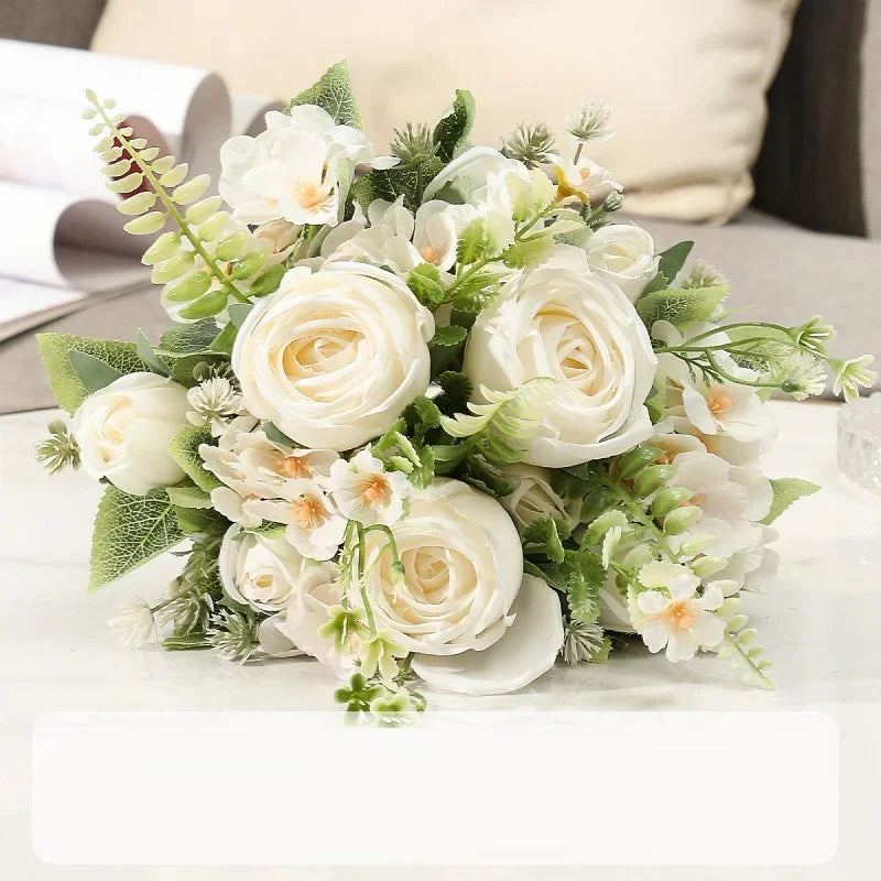 Artificial Flowers Silk Roses Bouquet Home Decor Simulation Flower Kimberley Rose Bud Hydrangea Living Room Decorative Florist