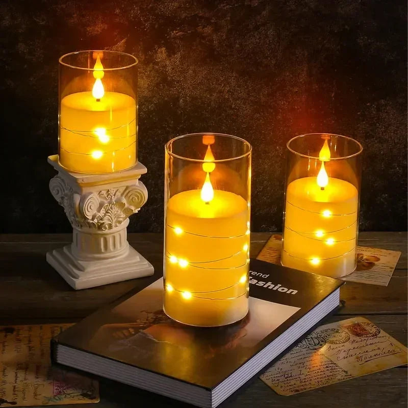 Flickering Flameless Candles for Romantic Ambiance and Home Decoration with Embedded Star String Battery Operated Candles