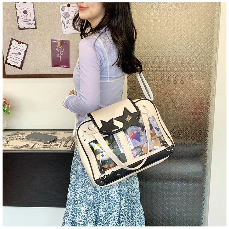 Y2K Trendy Star Ita Bag Lolita Girl Transparent Pocket Fashion Crossbody Bag Women's DIY Display Shoulder Bag Cute Purse Handbag