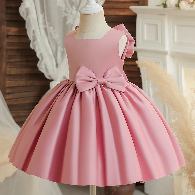 Flower Girl Dresses for Wedding Kids Backless Tulle Tutu  Princess Prom Party Clothes Baby 1st Birthday Baptism White Dress