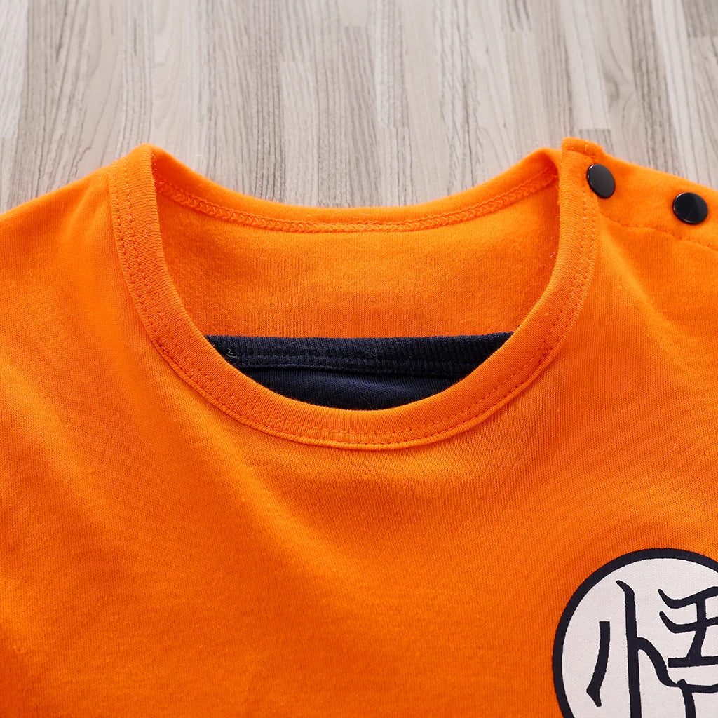 Baby Spring and Autumn Boys and Girls Long sleeved Anime Orange Training Suit Casual All Cotton Bodysuit