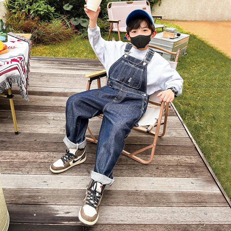 Boys Denim Jumpsuit For Kids Dungarees Overalls Streetwear Children Causal Jeans with Straps Suspenders 5 6 7 8 9 10 11 12 13 14