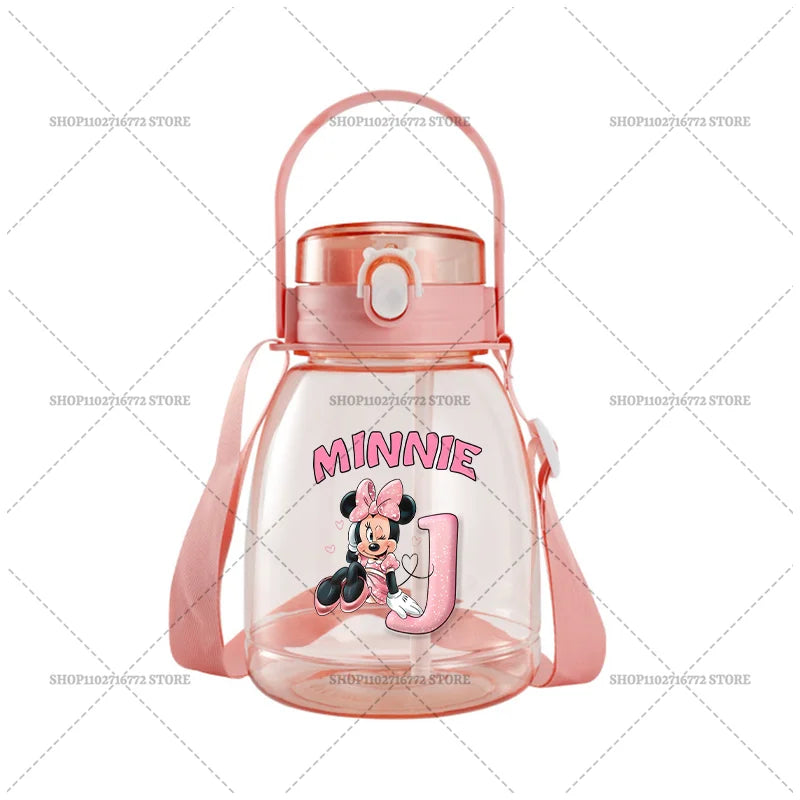 Minnie Mouse Cute Water Bottle with Straw Large Capacity Outdoor Sports Running Jug Letter Anime Plastic Portable Water Cup Gift
