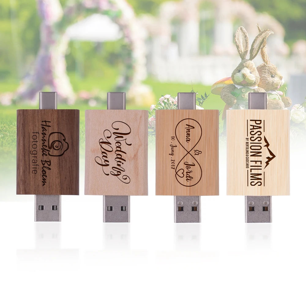 JASTER Wooden TYPE-C USB 2.0 Flash Drive 128GB Pen Drive Free Logo Creative Business Gift U Disk 64GB with Box 32GB Memory Stick