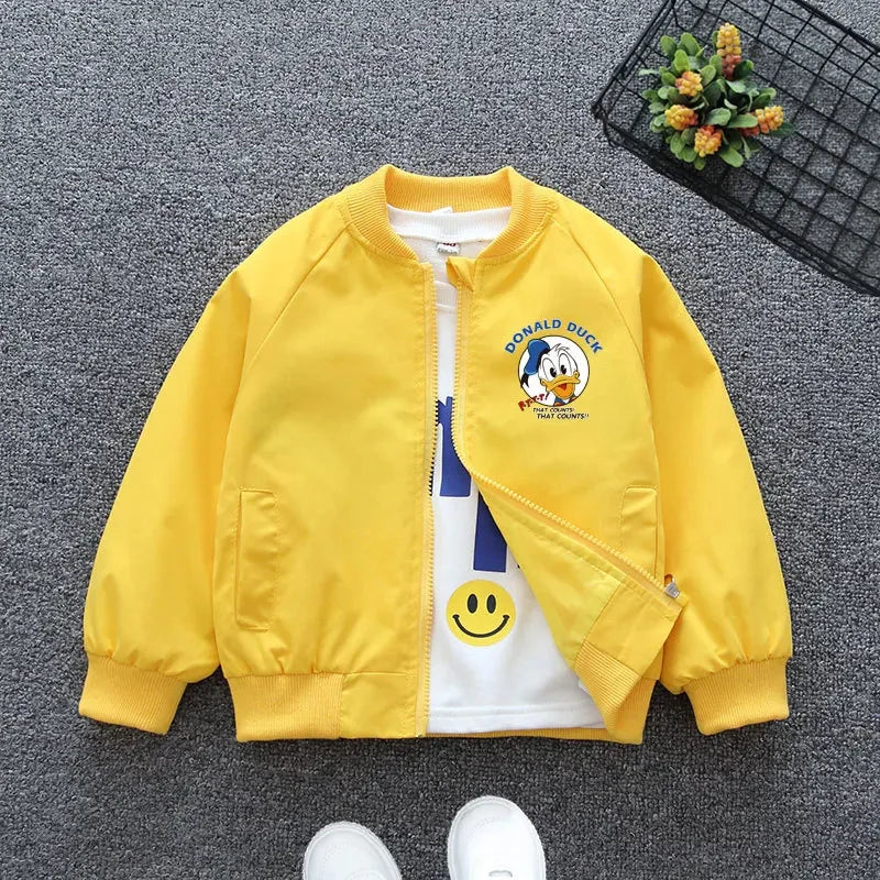 New Autumn Baby Boys Girls Jacket Fashion Cartoon Donald Duck Print Outerwear for Kids Clothes Spring Children Windbreaker Coats